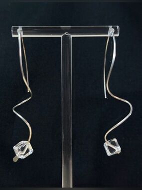 Sterling Silver Clear Crystal Double Twist Artisan Hand Crafted Wire Earrings